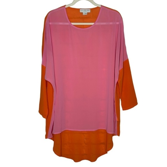 Never Fully Dressed Colorblock High Low Chiffon Blouse - Picture 1 of 14